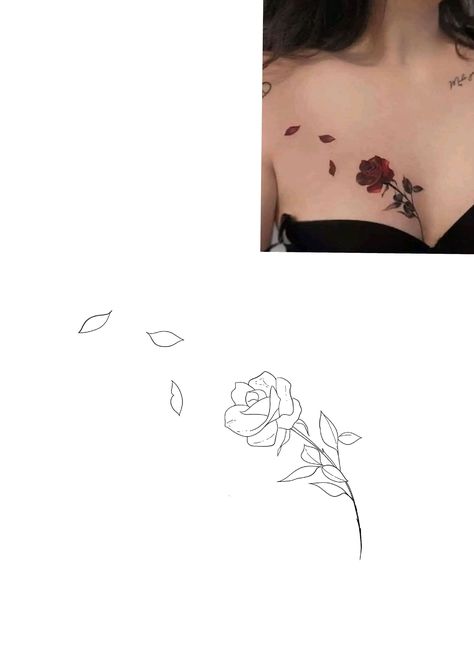 Rose Losing Petals Tattoo, Rose Tattoo With Petals Falling Off, Rose With Petals Falling, Rose Petals Tattoo, Falling Tattoo, Rose Chest Tattoo, Chest Tattoo Stencils, Rose Tattoo Stencil, Petals Falling