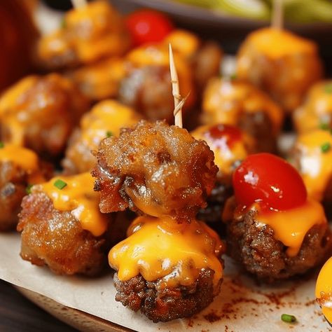 Tater Tot Mini Cheeseburger Bites, Tater Tot Appetizers, Cheeseburger Bites, Tailgate Foods, Ball Food, Toothpick Appetizers, Mini Cheeseburger, Bites Recipes, Mini Appetizers