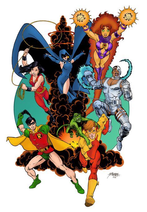 Teen Titans Pin-Up by George Perez George Perez Art, The New Teen Titans, New Teen Titans, Original Teen Titans, Dc Titans, Teen Titans Fanart, Titans Dc, Arte Nerd, Legion Of Superheroes