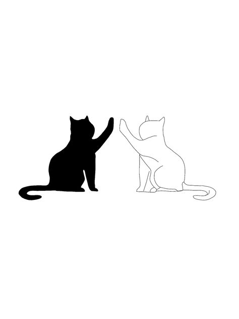 Cat Silhouette Tattoos, Cousin Tattoos, Rare Tattoos, Cute Matching Tattoos, White And Black Cat, Black Cat Tattoos, Single Line Tattoo, Cat Tattoo Designs, Cute Little Tattoos