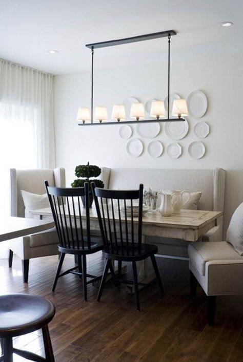 Dining Room- How to Design a Room from Inspiration Photos High Back Dining Bench, Dining Bench With Back, Plates On The Wall, Dining Room Banquette, Banquette Dining, Toronto Interior Design, Eclectic Dining Room, Eclectic Dining, Kitchen Seating