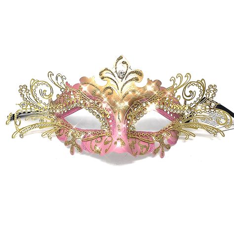 PRICES MAY VARY. MATERIAL: This masquerade mask made of ABS base inlaid metal and sparkling rhinestones Unique design: Made of eco-friendly plastic, it is soft and elastic, so it can be easily adjusted to the face. We use two black ribbons to adjust the mask to the head according to your preference. You will feel very comfortable and will not even notice that you are wearing them. Size Info: One Size will be fit Most (Adult only) Pretty masuqerade mask decorated with feather. NOTE: There might b Masquerade Quince Mask, Rhinestone Masquerade Mask, Pink Masquerade Mask, Masquarade Mask, Masquerade Outfit Ideas, White Masquerade Mask, Quince Themes, Masquerade Outfit, Prom Costume