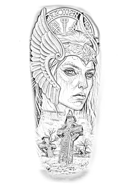 Valkyrie Tattoo Stencil, Sculpture Tattoos, Tattoos Stencil, Ariel Tattoo, Valkyrie Tattoo, Viking Tattoo Sleeve, Statue Tattoo, Chicano Art Tattoos, Tattoo Templates