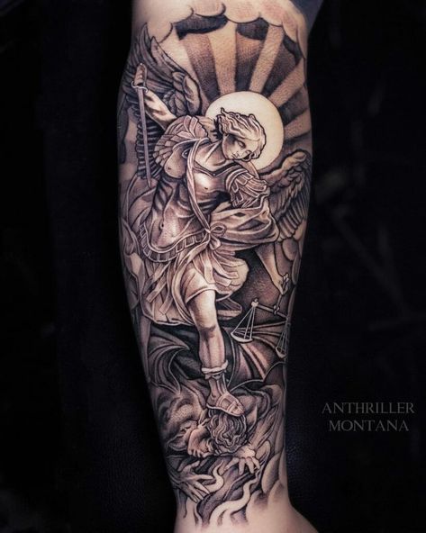 Saint Michael Tattoo, Archangel Michael Tattoo, St Michael Tattoo, Michael Tattoo, Tattoo Homme, Archangel Tattoo, Christian Tattoo, Men Tattoos, Jesus Tattoo