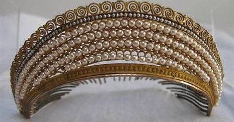 Liked on Pinterest: Elaborate Hairstyles, Royal Crowns, Pearl Tiara, Regency Dress, Royal Tiaras, Regency Fashion, Historical Jewellery, Hair Adornments, French Empire