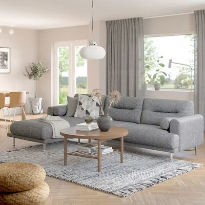 langaryd sofa with chaise - Search - IKEA Långaryd Sofa, Ikea Sofas, Laminated Veneer Lumber, Ikea Sofa, Gray Sofa, Grey Wood, Chaise Sofa, 3 Seater Sofa, Living Room Lighting