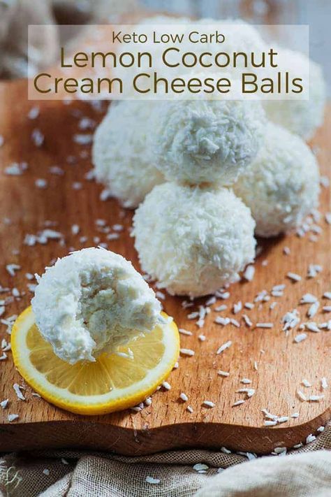 It's easy to make quick keto treats. These low carb lemon coconut cream cheese balls combine two great flavors into tasty cheesecake bites! Cream Cheese Balls, Pumpkin Recipes Keto, Coconut Cream Cheese, Cream Cheese Ball, Keto Treats, Low Carb Low Sugar, Lemon Coconut, Fat Bomb Recipe, Low Carb Sweets