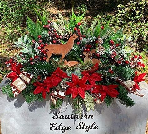 Christmas Cemetery Saddle, Christmas Grave Blanket, Deer Family, Cemetery Flowers Grave Blanket, Family Cemetery, Gravesite Decorations, Grave Flowers, Cemetery Headstones, Cemetery Decorations, Grave Decorations, Christmas Flower Arrangements, Memorial Flowers