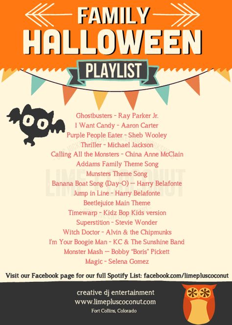 Halloween Playlist for kids parties by lime+coconut creative entertainment (http://www.limepluscoconut.com) Halloween Playlist, Halloween Class Party, Halloween Songs, Halloween Dance, Dance Games, Halloween Music, Halloween Bash, Halloween Party Games, Birthday Halloween Party