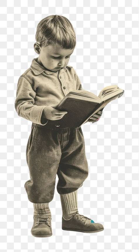 Boy With Book Aesthetic, Words As Images, Poster About Reading Books, Read A Book Aesthetic, Collage Images Free Printables, Collage Png Aesthetic, Retro Png Aesthetic, Book Collage Aesthetic, Kid Reading A Book