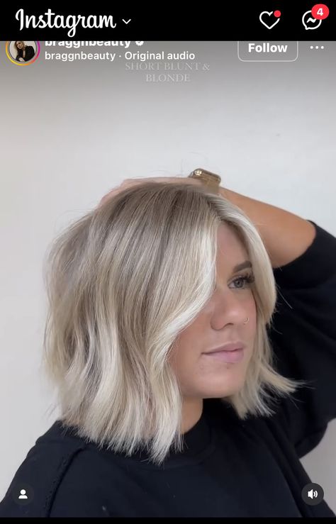 Winter Blonde Bob Hair, Platinum Blonde With Lowlights Short, Rooted Short Blonde Hair, Blonde Bob Dimension, Short Blonde Hair On Round Face, Lived In White Blonde, Creamy Blonde Bob Hair, Blonde Bob With Roots, Short Haircuts For Women Brunette