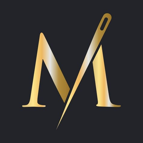 Initial Letter M Tailor Logo, Needle and Thread Combination for Embroider, Textile, Fashion, Cloth, Fabric, Golden Color Template Tailoring Logo Design Ideas, Logo Tailor, Dm Logo, Sewing Logo Design, Tailor Logo, Color Template, Sewing Logo, Textile Fashion, Diy Hair Scrunchies