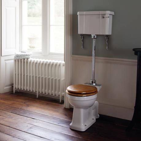 Burlington Regal Medium Level Toilet - White Ceramic at Victorian Plumbing UK 1930 Style, Burlington Bathroom, Low Level Toilet, Downstairs Cloakroom, Luxury Toilet, Traditional Bathrooms, Victorian Bathroom, Brass Pipe, Period Piece