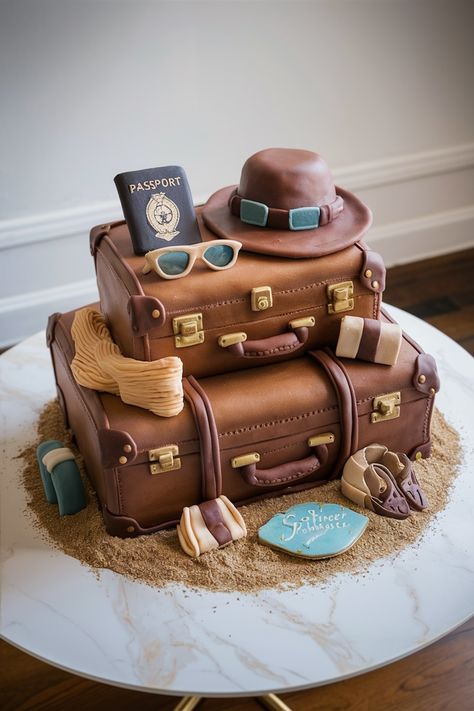 Adventure Awaits: Celebrate with a Globetrotter Suitcase Cake! Suitcase Cake Ideas, Travel Birthday Cake, Travel Cakes, 40th Birthday Cakes For Men, Luggage Cake, Antique Suitcase, Suitcase Cake, Travel Cake, Cool Cake Designs