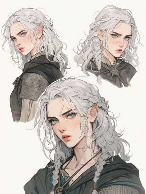 Character Design White Hair, White Haired Elf, White Hair Elf, Elf Sketch, Gnome Dnd, Dnd Druid, Elf Ranger, Viking Character, Elf Warrior