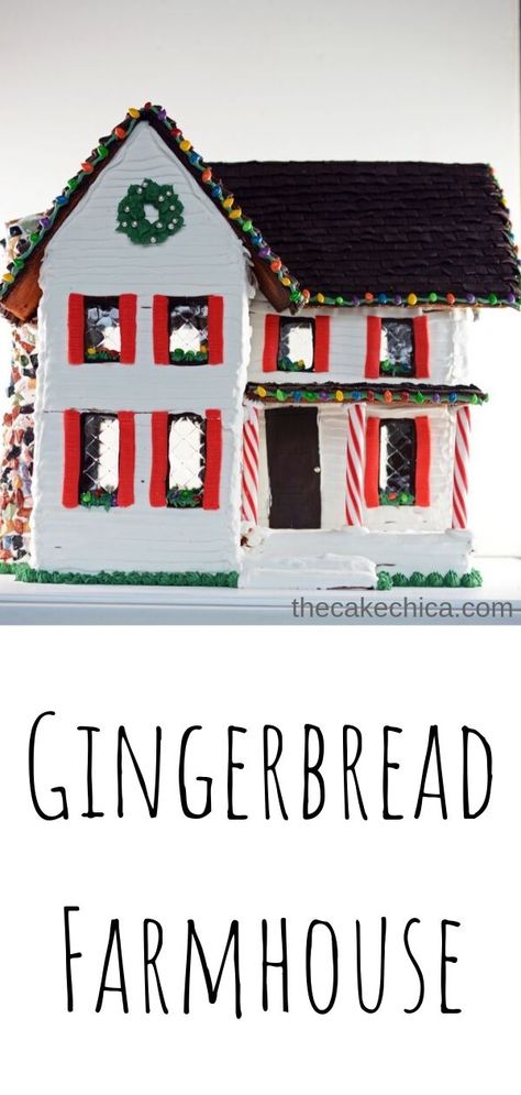 Homemade Gingerbread Farmhouse made with royal icing, fondant, and candy. #gingerbread #gingerbreadhouse #christmasrecipes #farmhouse #thecakechica Gingerbread Farmhouse Ideas, Farmhouse Gingerbread House, Gingerbread Farm, Gingerbread Farmhouse, Gingerbread House Patterns, Gingerbread House Template, Homemade Gingerbread, Gingerbread House Designs, Merry Christmas And Happy Holidays