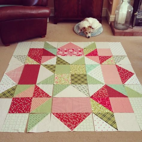 Gigantic Scrappy Christmas Swoon! All ready to put togethe… | Flickr Big Block Quilts, Half Square Triangle Quilts, Star Quilt Blocks, Star Quilt Patterns, Triangle Quilt, Vintage Star, Star Quilts, Scrappy Quilts, Mini Quilts