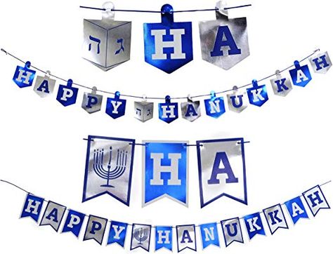 Amazon.com: Happy Hanukkah Banner Chanukah Decorations, 2 Hannukah Banners - 5 Feet In Length: Gateway Chanukah Decorations, Hanukkah Diy, Happy Hannukah, Jewish Crafts, Chanukah Party, How To Celebrate Hanukkah, Hanukkah Decorations, Holiday Table Decorations, Purple Christmas