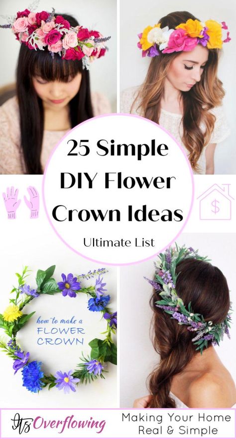 Diy Flower Crown Tutorial, Diy Flower Crowns, Simple Flower Crown, Flower Crown Tutorial, Diy Floral Crown, Silk Flower Crown, Flower Headband Diy, Diy Corsage, Flower Crown Bridesmaid