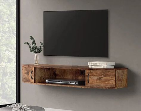 Alayjia Wall Mounted Tv Console, Wall Mount Tv Shelf, Entertainment Shelves, Floating Tv Shelf, Wall Mount Tv Stand, Tv Console Cabinet, Hanging Tv, Floating Entertainment Center, Wood Media Console