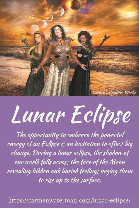 The opportunity to embrace the powerful energy of an Eclipse is an invitation to effect big change. During a lunar eclipse, the shadow of our world falls across the face of the Moon revealing hidden and buried feelings urging them to rise up to the surface. Visit my website for a special spell/wish/prayer for the upcoming lunar eclipse. Eclipse Lunar, Moon Magick, Moon Journal, Wealth Dna Code, Dna Code, Wealth Dna, Become Wealthy, Powerful Energy, Nothing To Fear