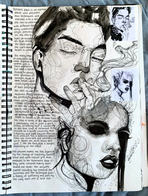 Gcse A-level artist sketchbook page Statement Of Intent Art Gcse Sketchbook, Facial Features Art Gcse Page, Image And Word Art Gcse, Mindmap Sketchbook, Gcse Portraits, Expressive Portraiture, Chuck Close Art, Artist Research Page, Gcse Sketchbook