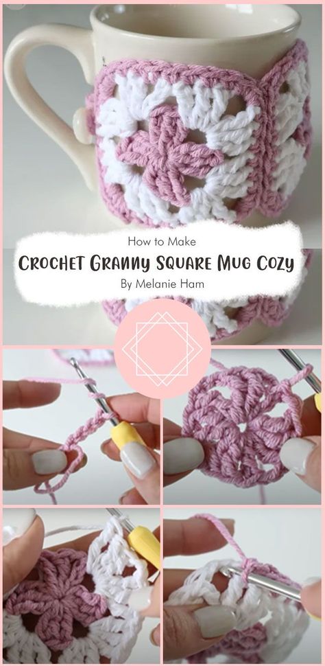 Simple Crochet Granny Square, Crochet Cup Coaster, Coffee Mug Cozy, Cup Cozy Pattern, Crochet Mug Cozy, Crochet Coffee Cozy, Cozy Crochet Patterns, Easy Crochet Patterns Free, Mug Cozy