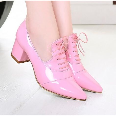 Lace Up Block Heel, Casual Pumps, Rough Heels, Sandals Strappy, Chunky Heel Pumps, Pink Patent Leather, Sport Shoes Men, Patent Shoes, Patent Leather Heels