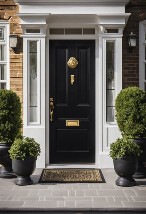 11 Black Front Door Ideas – Elegant House Exterior Doors Black Front Door Ranch House, Black Front Door On Brick House, Black Door Front Porch, Black Single Front Door, Black And Glass Front Door, Black And Gold Front Door, Victorian Style Front Door, Elegant Front Doors, Black Exterior Doors Front Entry