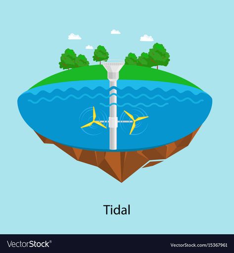 Tidal Power, Industrial Concept, Tidal Energy, Station Background, Renewable Energy Sources, Biomass Energy, Green Industry, Wind Farm, Concept Illustration