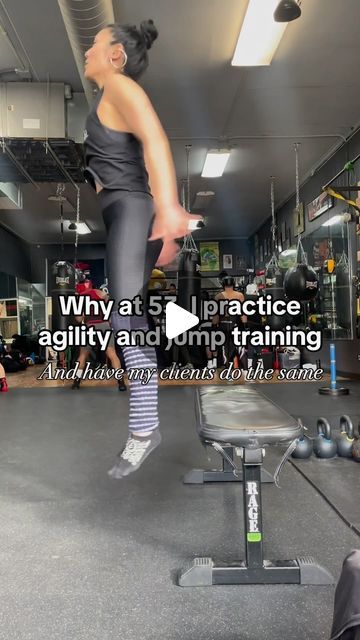 40K views · 1.4K likes | Tina Tang - Strength trainer, CPT, RKC, SFL, Menopause specialty on Instagram: "Why at 53, I practice agility and jump training⁣ (And have my clients do the same)⁣ ⁣ For nearly a year, I’ve been including agility and  jump training into my exercise goals. The aim for me is to increase my agility, reaction time, coordination and athleticism. ⁣ Besides that, I want relevant exercises that slow or stop bone density loss.  Thank you @1fithunter for progressing me from the beginning!⁣ ⁣ By adding in agility and jump training for over 50, we get the following benefits that normally dulls with age:⁣ ⁣ ⁣1. Practice reacting quickly and powerfully. Power by definition is the ability the generate force quickly. Let’s age with power.⁣ ⁣ 2. Train total body cordination. Ever s Athleticism Workout, Jump Training Workout, Reaction Time Exercises, Agility Exercises, Functional Training Workouts, Jumping Exercises, Agility Workouts, Jump Workout, Exercise Goals