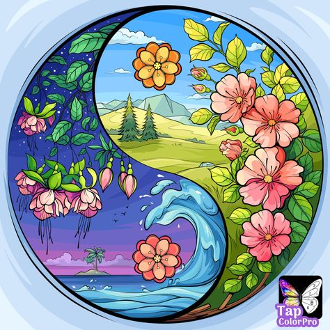 Yin Yang Art, Glass Painting Patterns, Easy Cartoon Drawings, Coloring Apps, Simple Cartoon, Happy Colors, Painting Patterns, Paint By Number, Glass Painting