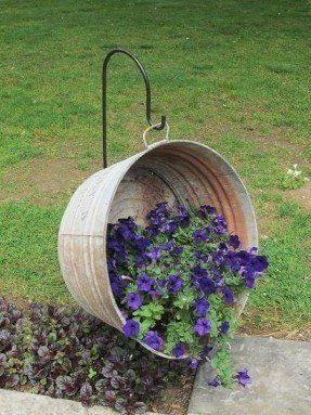 Cottage Gardens, Unique Gardens, Galvanized Metal, Hanging Basket, Garden Cottage, Rustic Gardens, Flower Planters, Lawn And Garden, Shade Garden