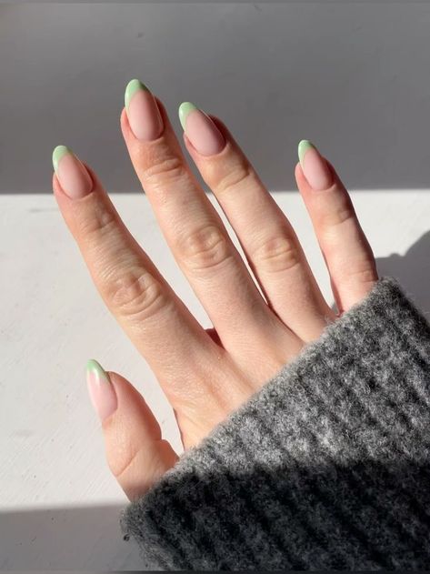 Matcha Color Nails, Matcha French Tip Nails, Matcha Manicure, Pale Green Nails, Matcha Green Nails, French Tip Mani, Matcha Nails, Nail Art Vert, Green French Tips