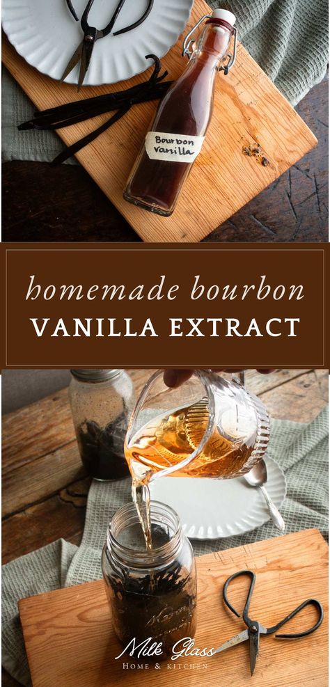 Have plenty of extract for holiday baking with this easy bourbon vanilla extract recipe! Start early. This recipe's secret ingredient is time. Bourbon Vanilla Extract, Vanilla Diy, How To Make Bourbon, Homemade Extracts, Homemade Bourbon, Homemade Coffee Syrup, Diy Extracts, Make Vanilla Extract, Vanilla Extract Recipe