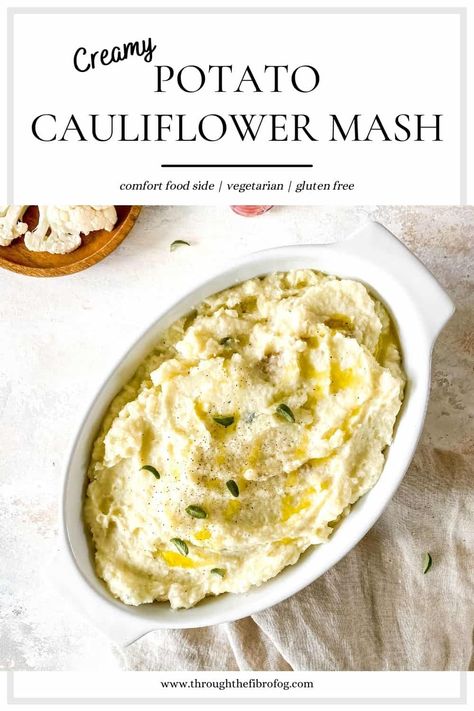 Potato cauliflower mash Mashed Potatoes Creamy, Thanksgiving Vegetarian, Healthy Mashed Potatoes, Cauliflower Mashed, Vegan Mashed Potatoes, Cauliflower Mashed Potatoes, Dinner Thanksgiving, Cauliflower Mash, Creamy Cauliflower