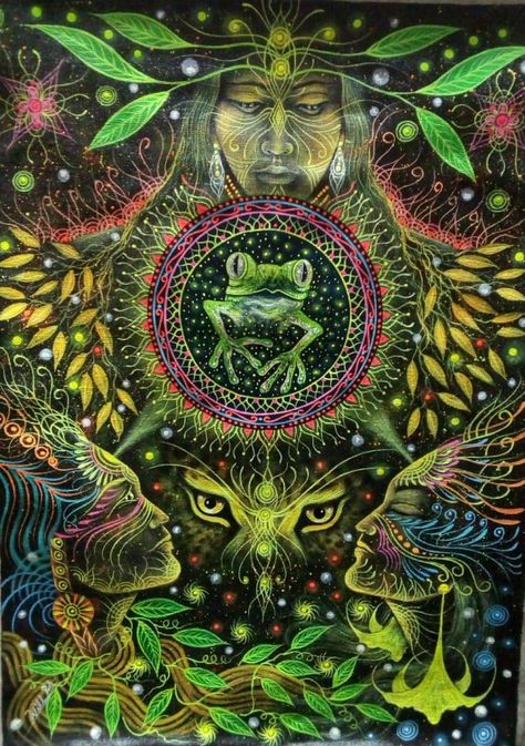 Ayahauska Art, Kambo Tattoo, Shaman Art Spirituality, Kambo Frog Medicine, Ancestral Art, Maya Art, Spirit Animal Art, Energy Art, Spiritual Artwork