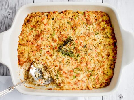 Savory Low-FODMAP Stuffing/Dressing Recipe; Gluten-free, Dairy-free | Rachel Pauls Food Gluten Free Cornbread Dressing, Thanksgiving Entree, Low Fodmap Vegetables, Low Fodmap Chicken, Low Fodmap Diet Recipes, Fodmap Diet Recipes, Gluten Free Thanksgiving, Cornbread Dressing, Low Fodmap Recipes