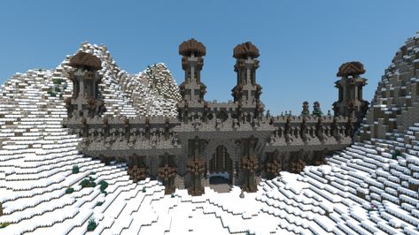 Snowy Kingdom Walls & Gates Minecraft Project Minecraft Kingdom Wall, Minecraft Kingdom Ideas, Minecraft Kingdom Layout, Minecraft Gate, Snowy Kingdom, Wall Minecraft, Fantasy Structures, Kingdom Minecraft, Blueprints Minecraft