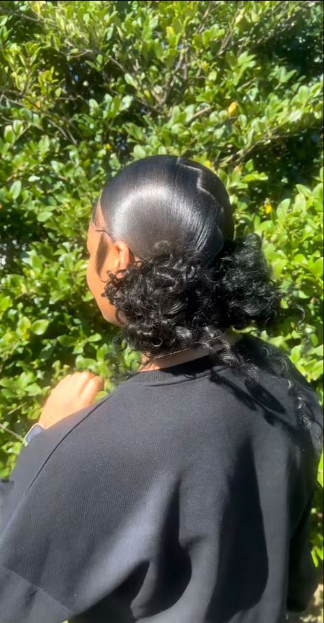 2 Buns Hairstyle Black Weave, Fly Girl Hairstyle, Two Low Curly Buns With Weave, Slick Back Buns With Weave, 2 Low Curly Buns, 2 Back Buns, Messy Buns Black Women, Two Buns Natural Hair Black Women, 2 Messy Buns Black Women