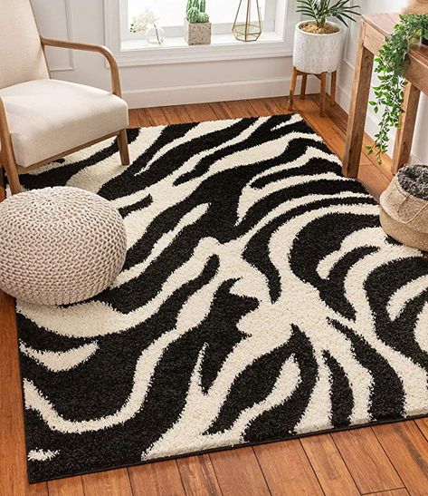 Zebra Print Rug, Zebra Rug, Eclectic Area Rug, Modern Rugs Grey, Print Rug, Shag Rugs, Well Woven, Apartment Aesthetic, Rug Ideas