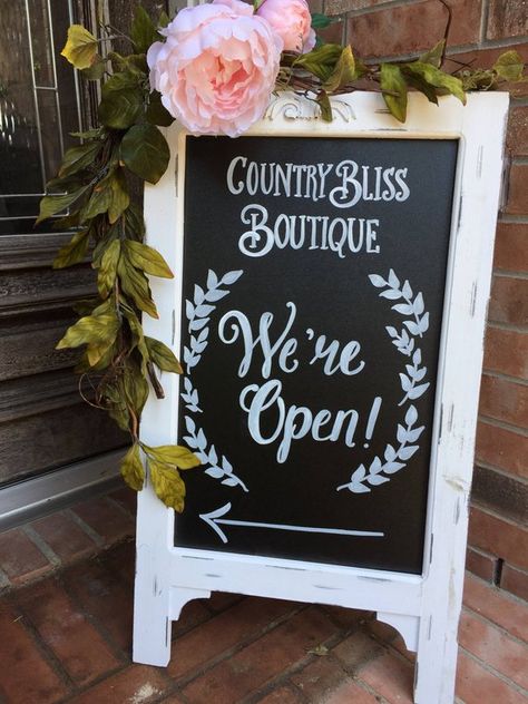 Business Chalkboard Easel • Boutique Welcome Sign • We're Open Business Sign • Sandwich Board Bouti Boutique Chalkboard, Welcome Chalkboard Sign, Business Chalkboard, Sandwich Board Signs, Open Business, Chalkboard Easel, Chalk Sign, Board Signs, Store Design Boutique