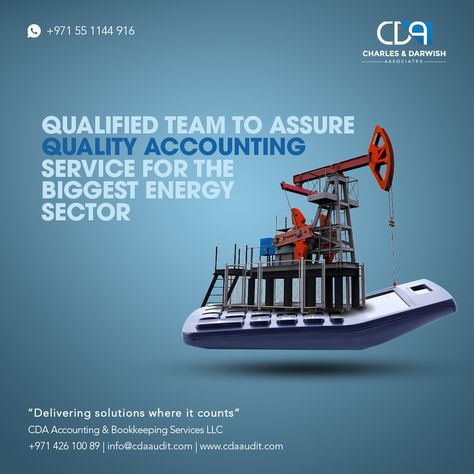 Being the biggest energy sector, accounting for oil and gas companies is crucial. So be sure that you choose the right place. #CDAAudit is happy to serve you. Accounting Poster Design, Accounting Services Poster, Accounting Images, Online Bookkeeping, Gas Company, Bookkeeping Services, Tax Services, Accounting Firms, Food Poster Design