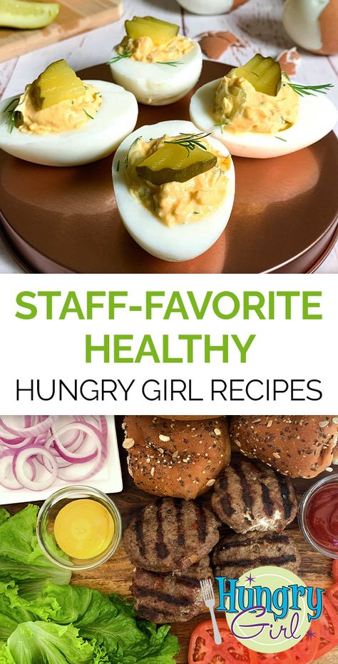 Staff-Favorite Healthy Hungry Girl Recipes | Hungry Girl Hungry Girl Recipes Breakfast, Burger Patty Recipe, Slow Cooker Cake, Cosmo Recipe, Flourless Brownies, Hungry Girl Recipes, Sweet And Spicy Chicken, Moms Cooking, Recipe Girl