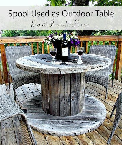 wooden spool as patio table, outdoor furniture, outdoor living, repurposing upcycling Unique Patio Furniture, Wire Spool Tables, Cable Spool Tables, Wooden Spool Tables, Wooden Cable Spools, Spool Furniture, Spool Tables, Wood Spool, Wooden Spool