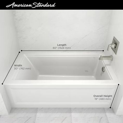 American Standard Town Square S 60" x 30" Alcove Soaking Bathtub | Wayfair Soaker Tub Shower Combo, Soaking Tub Shower Combo, Small Bathroom With Tub, Bathroom Remodel Plans, Shower Alcove, Deep Bathtub, Bathtub Shower Combo, Simple Bathroom Remodel, Bathroom Console