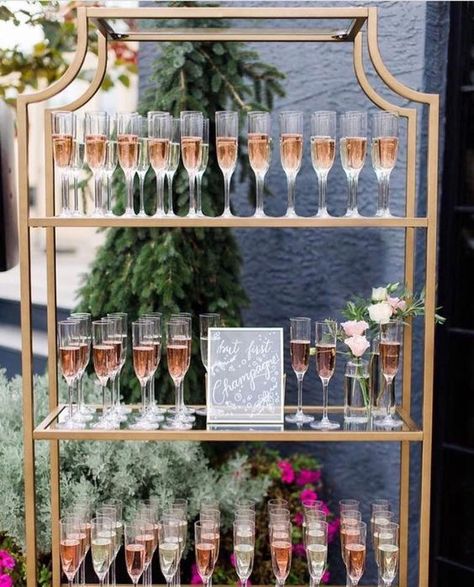 Champagne wall - sip + be seated Backyard Wedding Reception, Gold Shelf, Drink Stations, Backyard Wedding Ceremony, Wedding Backyard Reception, Wedding Ceremony Ideas, Wedding Backyard, Reception Tables, Ideas Backyard