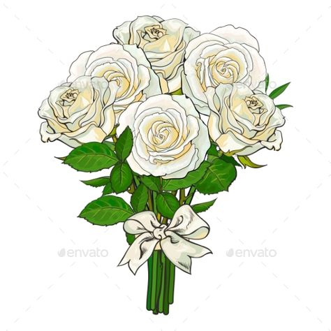 Big bunch, bouquet of white roses tied up with silk ribbon, sketch style, hand drawn vector illustration isolated on white background. Hand-drawn bunch of white roses tied up with ribbon Ribbon Sketch, Bouquet Of White Roses, Flower Bouquet Drawing, White Rose Bouquet, Flower Drawing Tutorials, Rose Drawing, Hand Drawn Vector Illustrations, Roses Drawing, Sketch Style