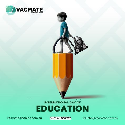 Clean Spaces, Bright Minds! Celebrate International Day of Education with Vacmate #internationaleducationday #educationday #educationday2024 #EducationDays #CleanHouseGoals #SparklingCleanLiving #ProfessionalCleaningServices #geelong #geelongbusiness #melbourne International Education Day, International Day Of Education, Education Day, Bright Minds, Clean Space, Professional Cleaning Services, January 23, Clean Living, International Day