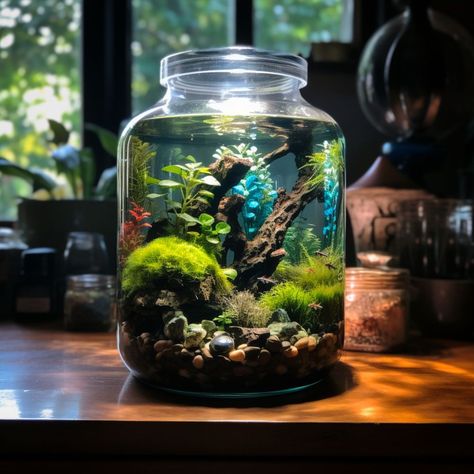 Uncover the artistry of miniature aquascaping with our comprehensive guide to shrimp jar setups. Dive into the details of selecting aquatic plants, maintaining water quality, and creating an eye-catching display. Click through to transform a simple jar into a mesmerizing ecosystem. Shrimp Jarrarium, Pet Shrimp, Amano Shrimp, Cherry Shrimp, Shrimp Tank, Floating Plants, Natural Ecosystem, Pickle Jars, Glass Box